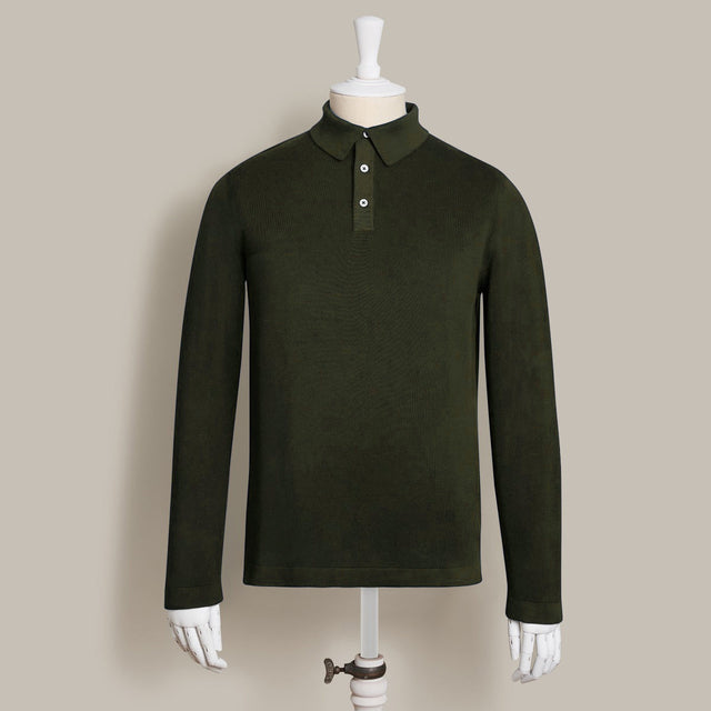 Long Sleeve Knitted Polo Shirt In Khaki