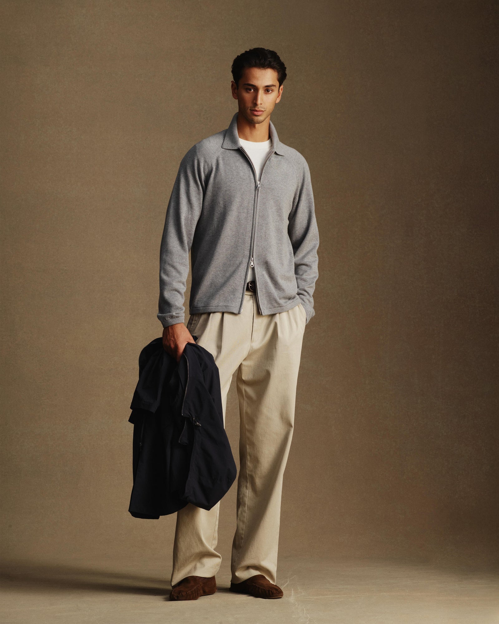 Andretti Zip Up Cardigan Grey Marle