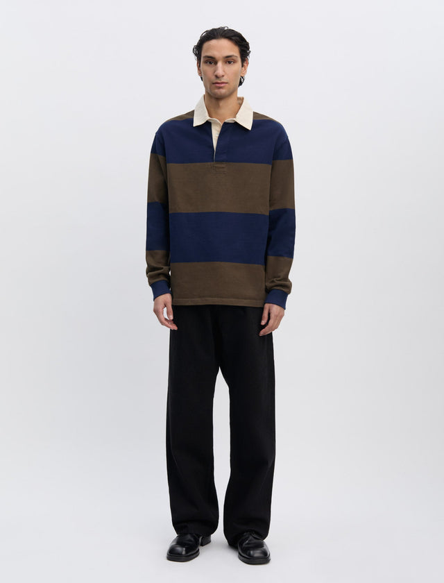 ANOTHER Rugby Polo 1.0, Navy Brown Stripe