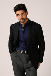 Apollo Unstructured Blazer- Wool/Silk/Linen - Black Twill