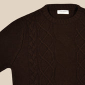 Cashmere Wool Chalet Cable Sweater In Dark Brown