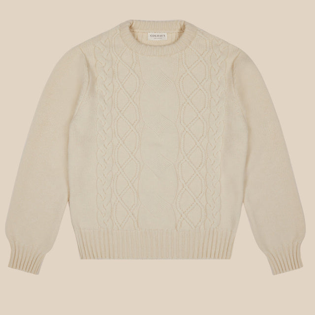 Cashmere wool chalet cable sweater in cream