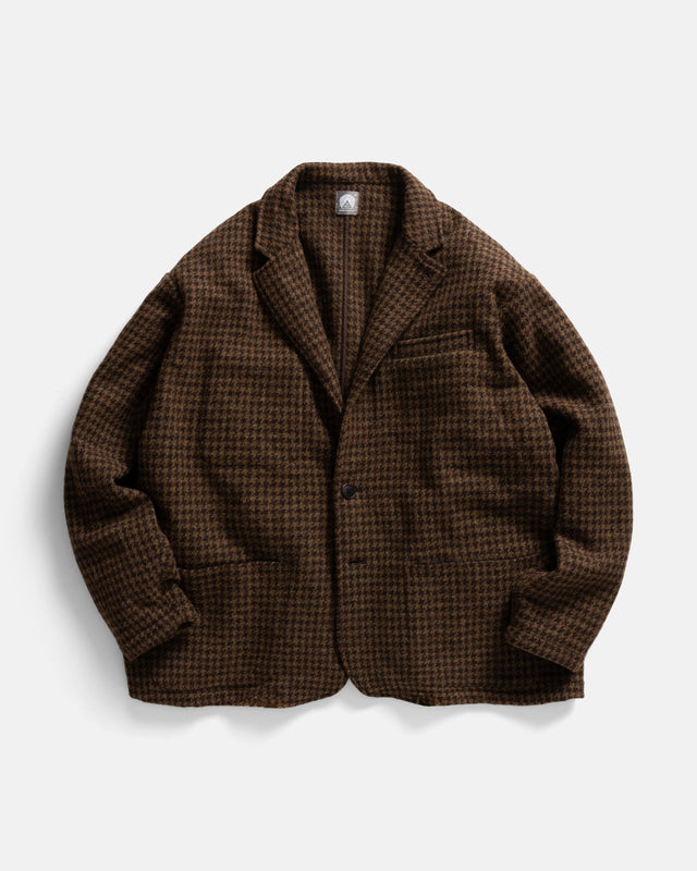 ASHEVILLE OVERSIZED BLAZER - OLIVE / FONDENTE BROWN WOOLEN HOUNDSTOOTH TWEED