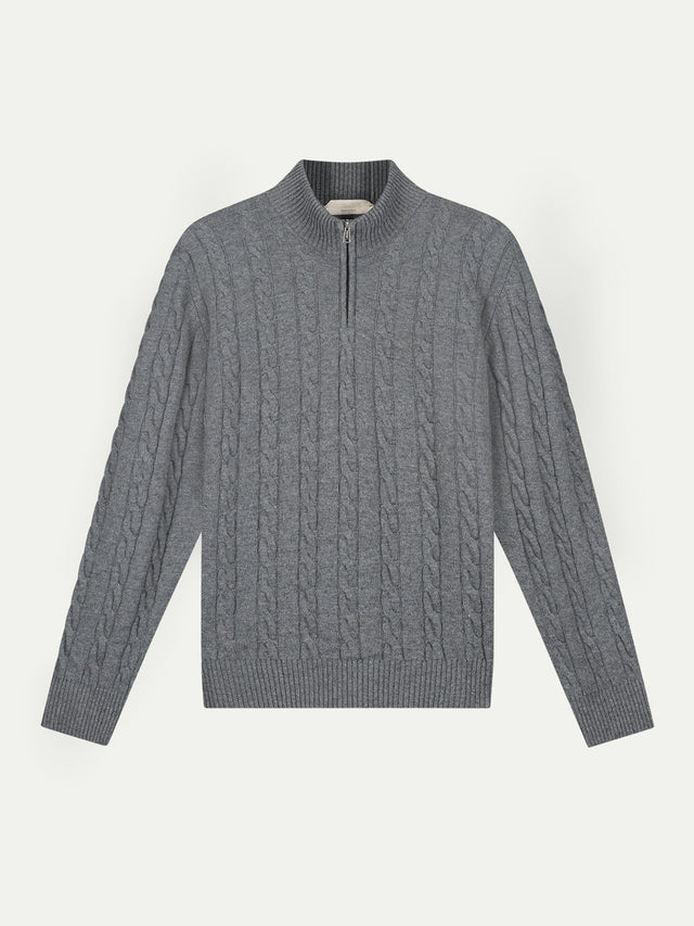 Zipper Cable Sweater Dark Grey