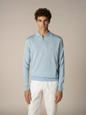 Extrafine Merino Buttonless Polo Light Blue