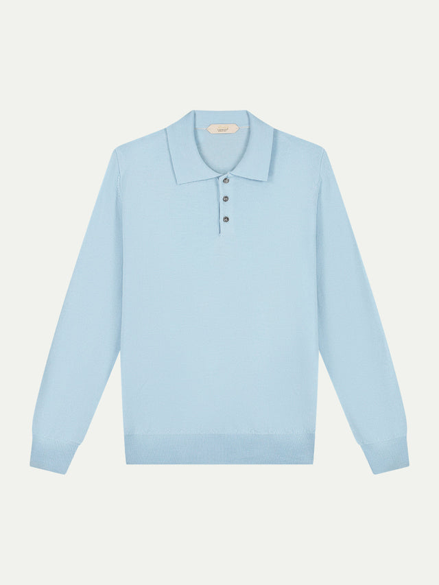 Extrafine Merino Polo Light Blue