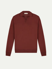 Extrafine Merino Buttonless Polo Maroon