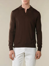 Extrafine Merino Buttonless Polo Brown