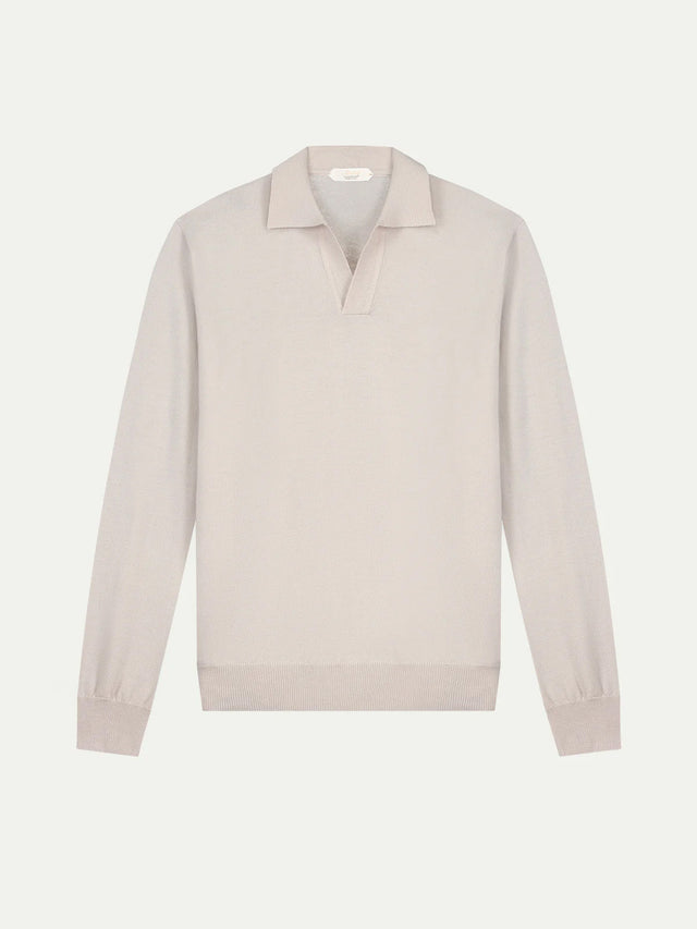 Extrafine Merino Buttonless Polo Ecru