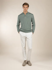 Extrafine Merino Buttonless Polo Pistache
