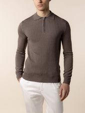 Ribbed Zipper Polo Ash Grey