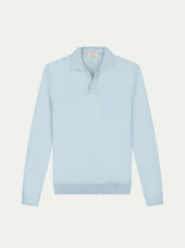 Extrafine Merino Buttonless Polo Cool Blue