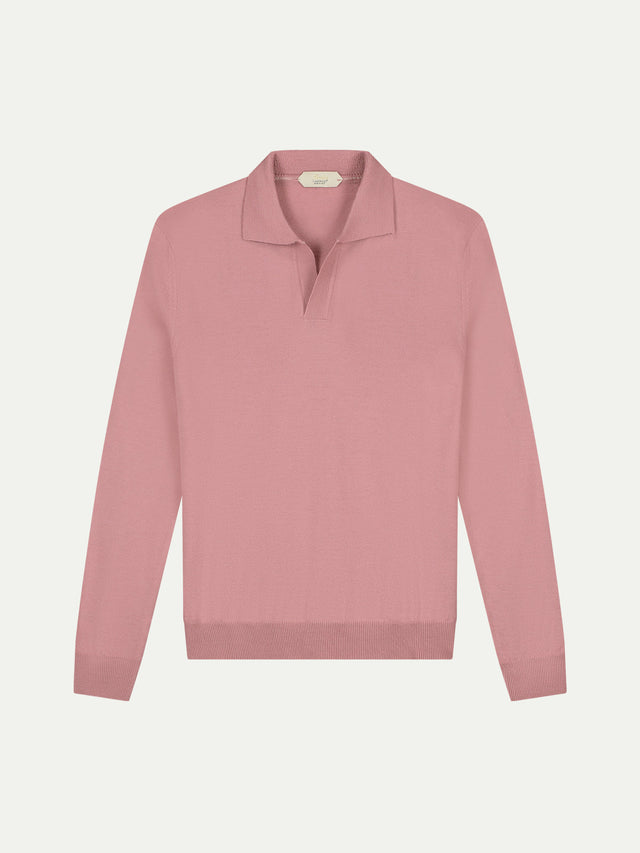 Extrafine Merino Buttonless Polo Dusty Pink