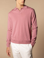 Extrafine Merino Buttonless Polo Dusty Pink