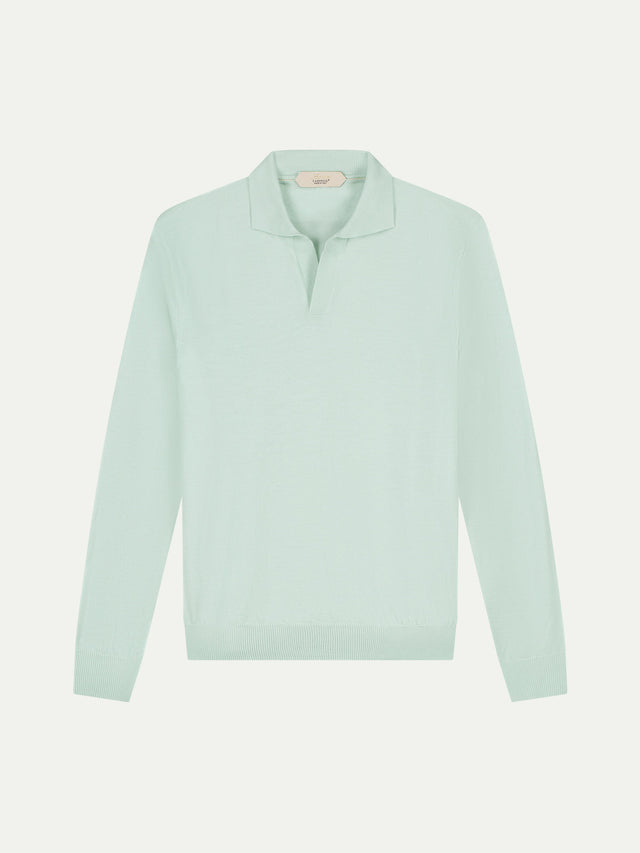 Extrafine Merino Buttonless Polo Light Aqua