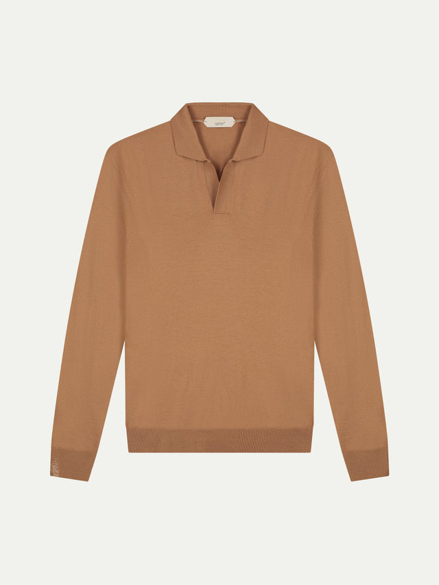 Extrafine Merino Buttonless Polo Rust