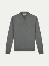 Extrafine Merino Buttonless Polo Dark Grey