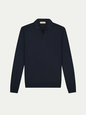 Extrafine Merino Buttonless Polo Navy