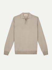 Extrafine Merino Buttonless Polo Greige