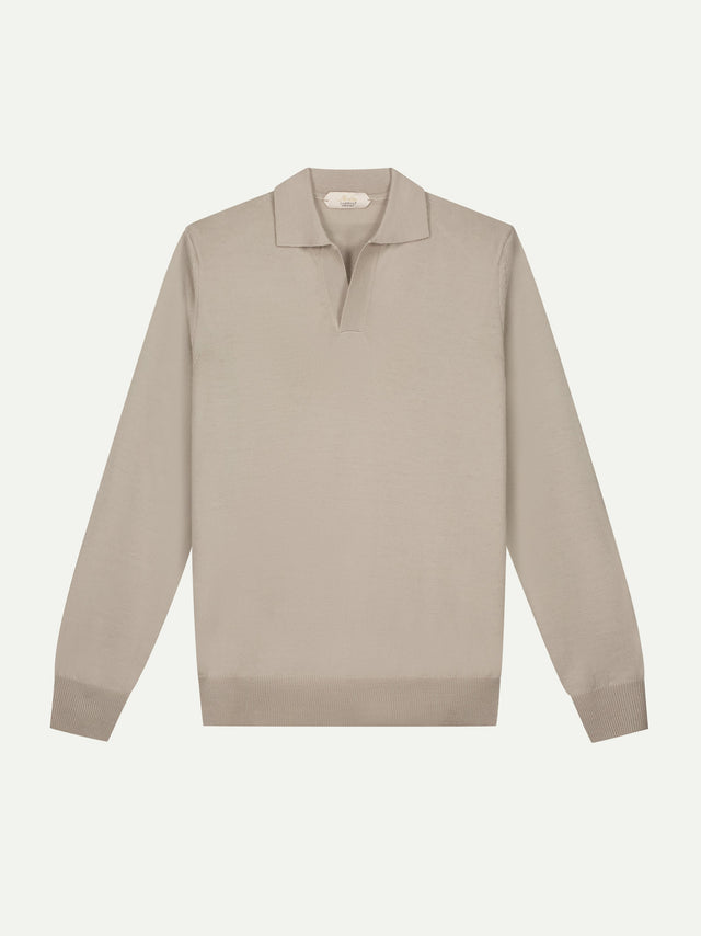 Extrafine Merino Buttonless Polo Greige