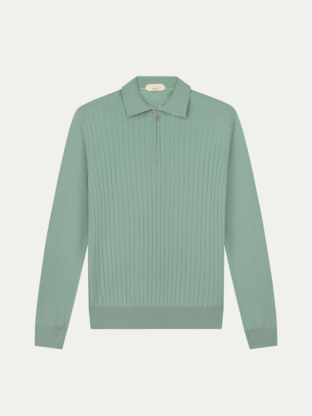 Ribbed Zipper Polo Light Green