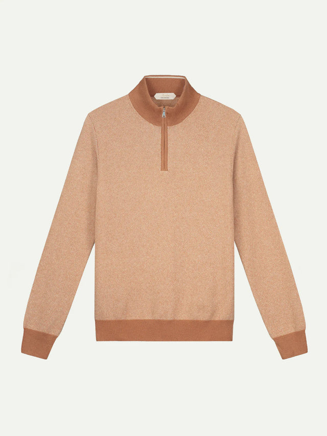 Caramel Jaquard Zipper Sweater
