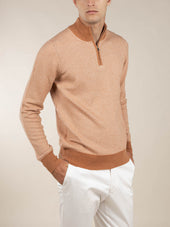 Caramel Jaquard Zipper Sweater