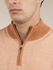 Caramel Jaquard Zipper Sweater