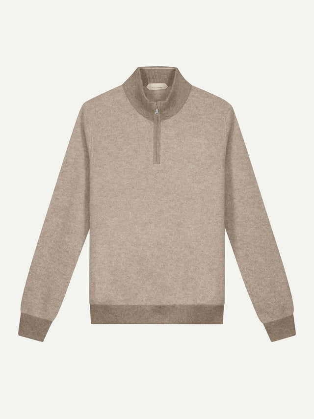 Greige Jaquard Zipper Sweater