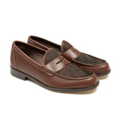 Aurland penny loafer in oak brown calf with hair-on cowhide vamp