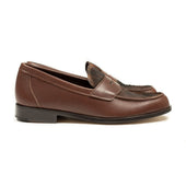 Aurland Penny Loafer In Oak Brown Calf With Hair On Cowhide Vamp
