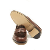 Aurland Penny Loafer In Oak Brown Calf With Hair On Cowhide Vamp