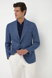 Avio blue houndstooth jacket - Made in Italy