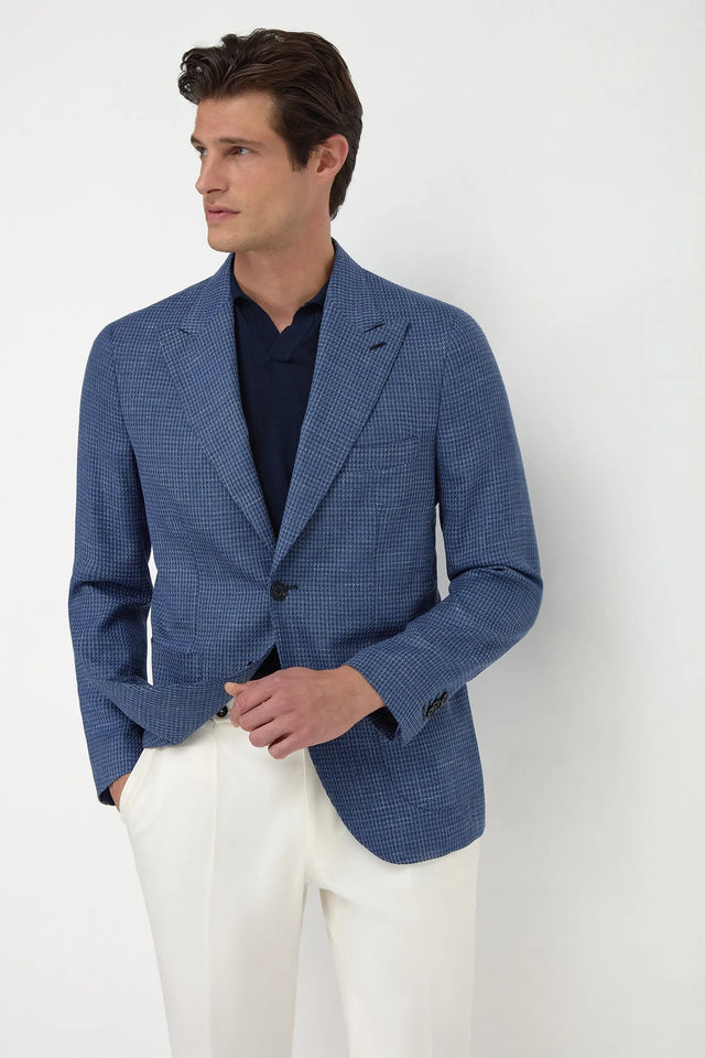 Avio blue houndstooth jacket - Made in Italy