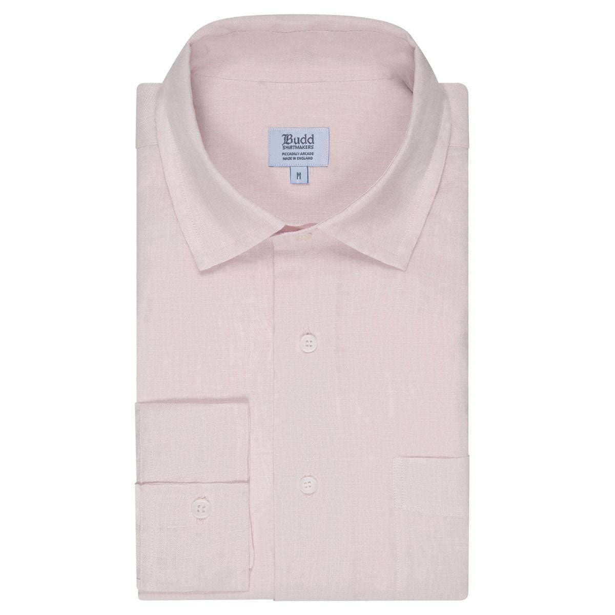 Casual Fit Plain Linen Button Cuff Shirt In Pink