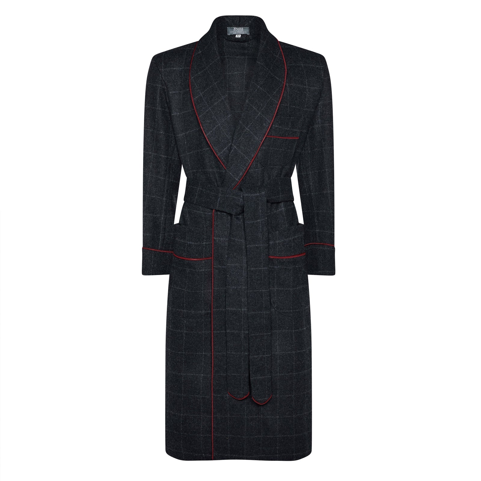 Windowpane Fox Flannel Wool Dressing Gown In And Wine