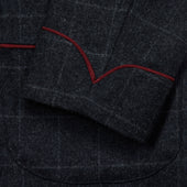 Windowpane Fox Flannel Wool Dressing Gown in Charcoal and Wine