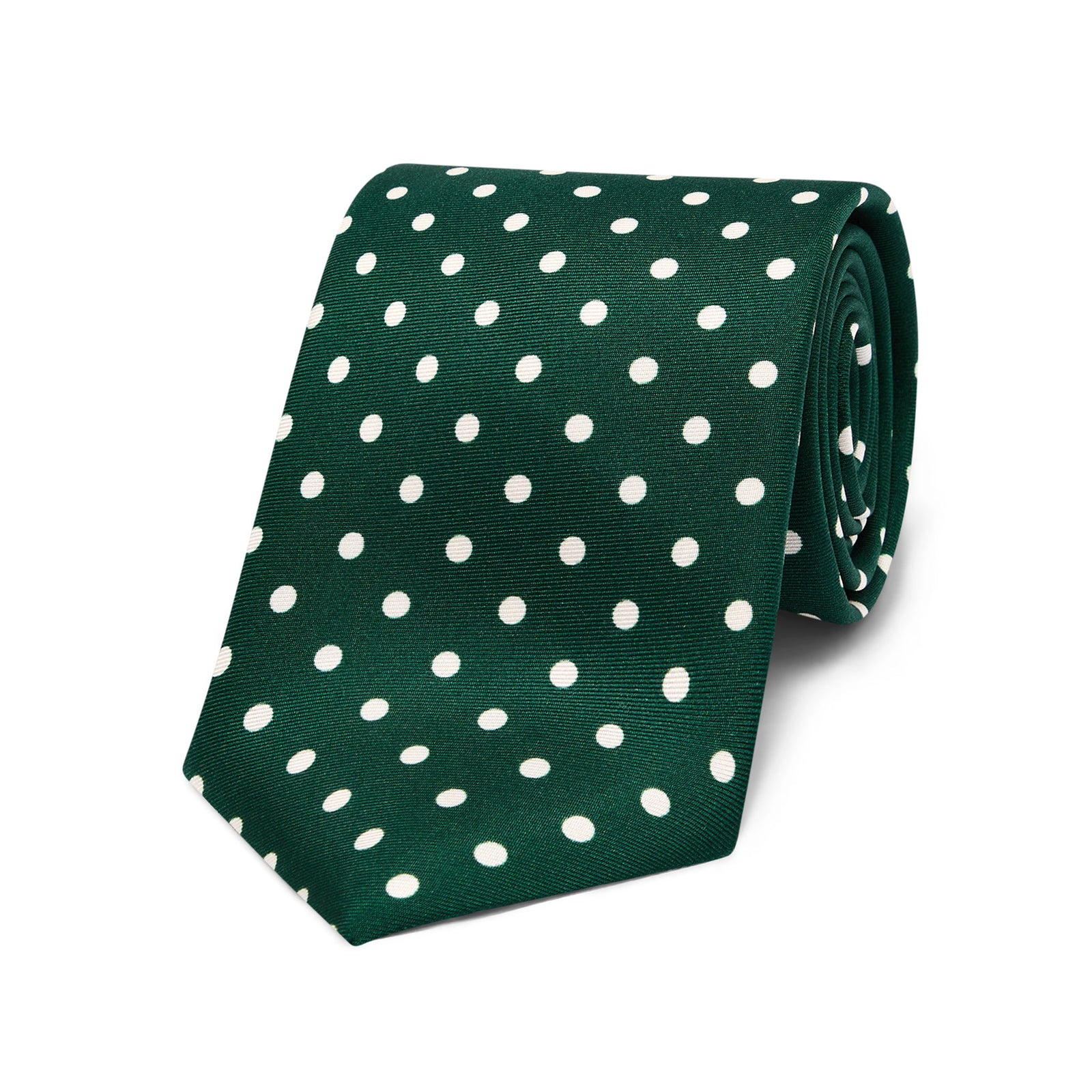 Medium Spot Silk Tie In Green And White