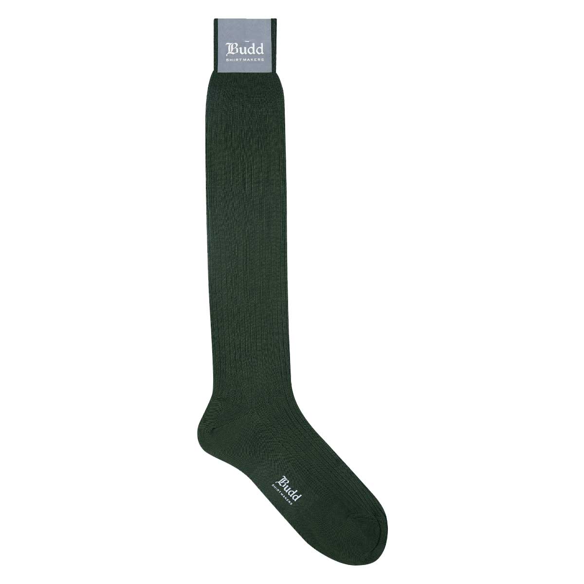 Plain Cotton Long Socks In Dark Green