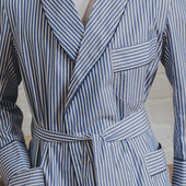 Exclusive Budd Stripe Cotton Dressing Gown in Edwardian Blue