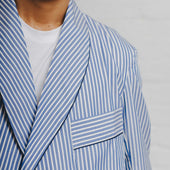 Exclusive Budd Stripe Cotton Dressing Gown in Edwardian Blue