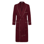 Plain Wool Dressing Gown in Burgundy and Cream