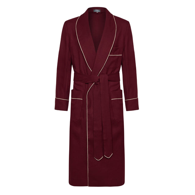 Plain Wool Dressing Gown in Burgundy and Cream