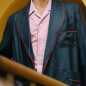 Plain Wool Dressing Gown in Navy and Red