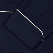 Plain Wool Dressing Gown in Navy and Cream