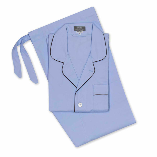Silk Pyjamas in Sky Blue and Chocolate