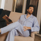 Silk Pyjamas in Sky Blue and Chocolate