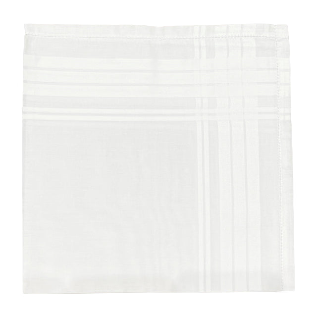 Large Hemstitch Satin Border Handkerchief in White