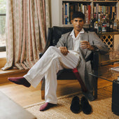 Cotton and Cashmere Classic Pyjamas in Cream and Wine