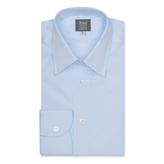 Tailored Fit Plain Poplin Button Cuff Shirt in Sky Blue